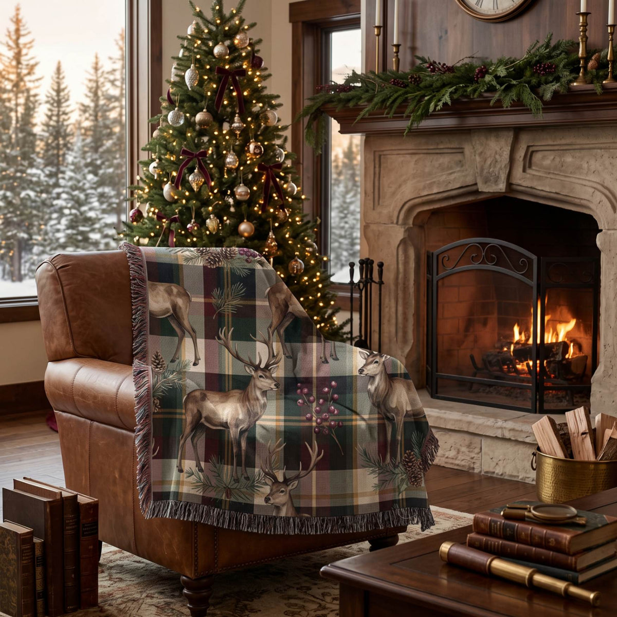 Reindeer Plaid Rhapsody Woven Blanket - ZumBuys