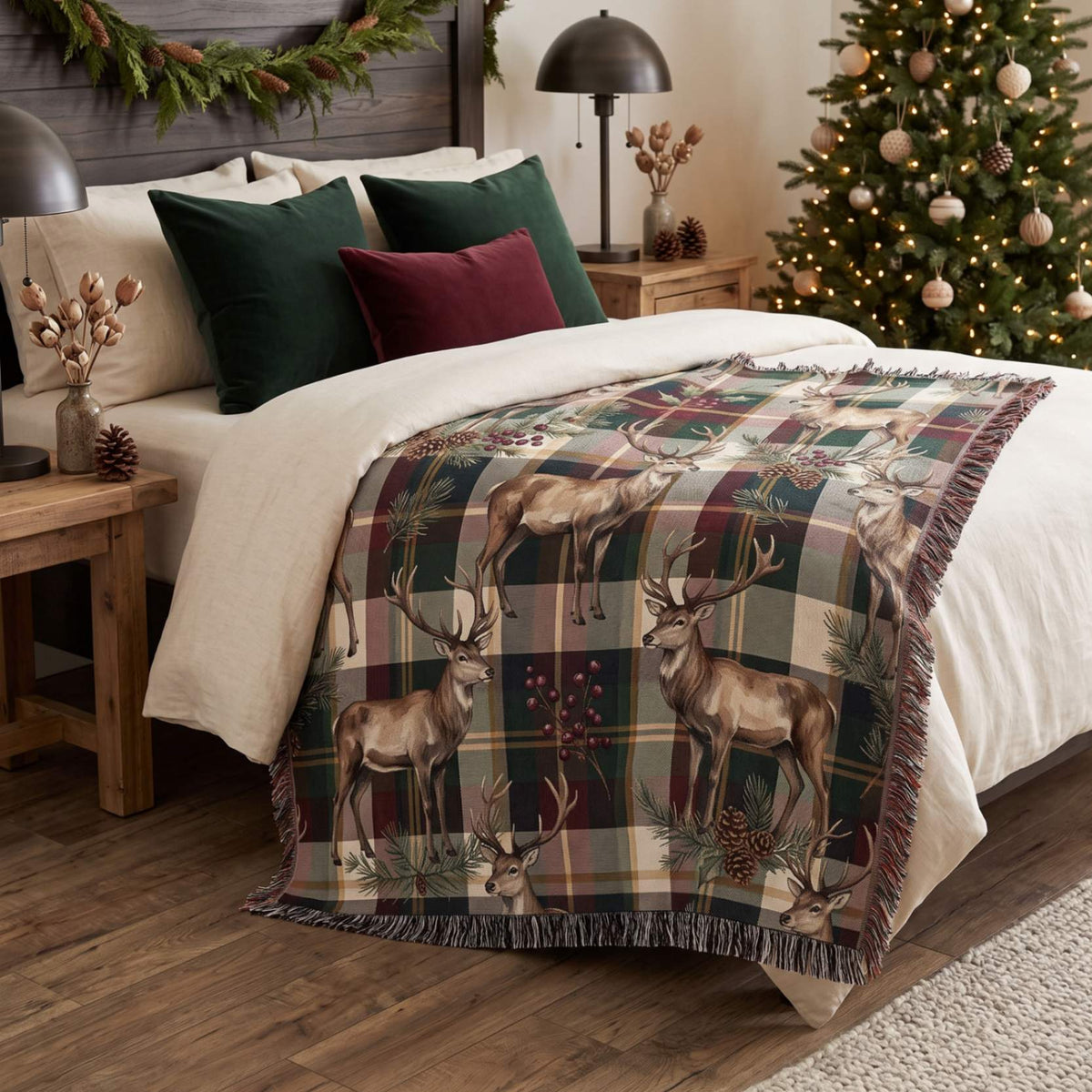 Reindeer Plaid Rhapsody Woven Blanket - ZumBuys