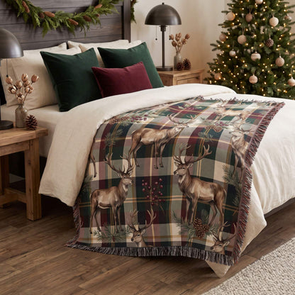 Reindeer Plaid Rhapsody Woven Blanket - ZumBuys