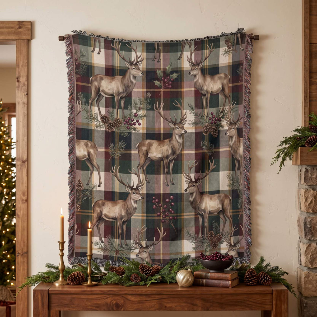 Reindeer Plaid Rhapsody Woven Blanket - ZumBuys