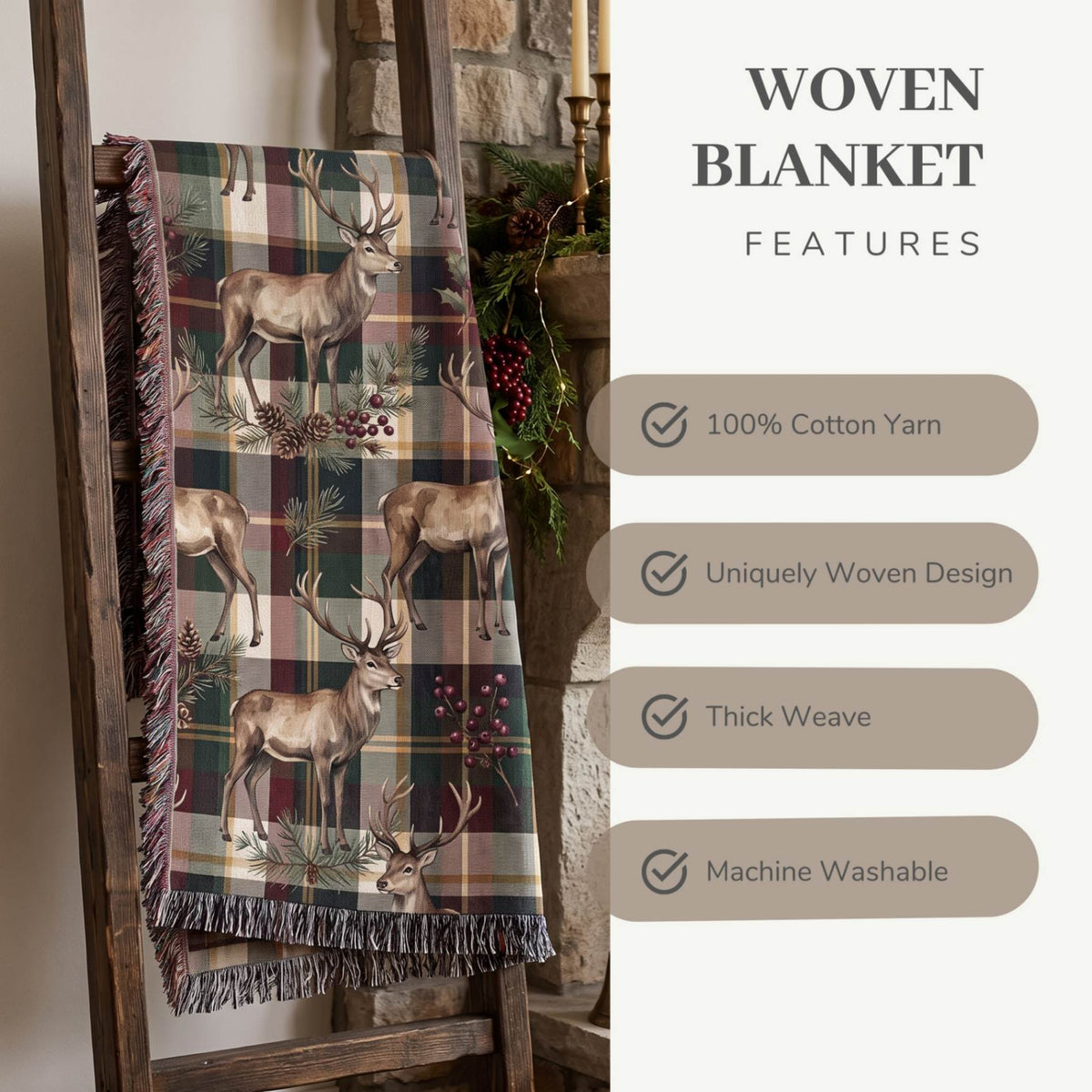 Reindeer Plaid Rhapsody Woven Blanket - ZumBuys