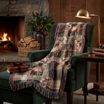 Reindeer Plaid Rhapsody Woven Blanket - ZumBuys