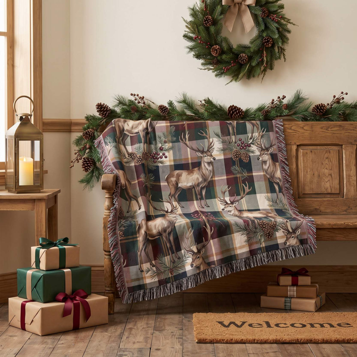 Reindeer Plaid Rhapsody Woven Blanket - ZumBuys