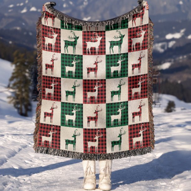 Reindeer Plaid Rhapsody Woven Blankets - ZumBuys
