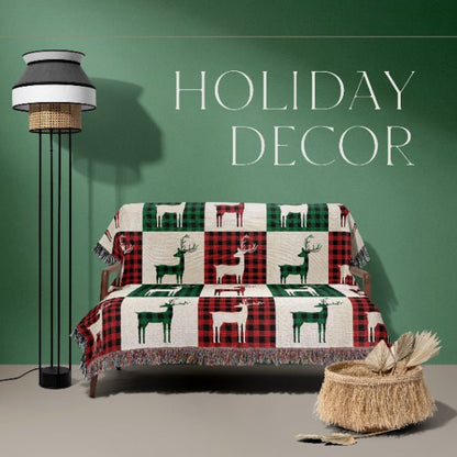 Reindeer Plaid Rhapsody Woven Blankets - ZumBuys