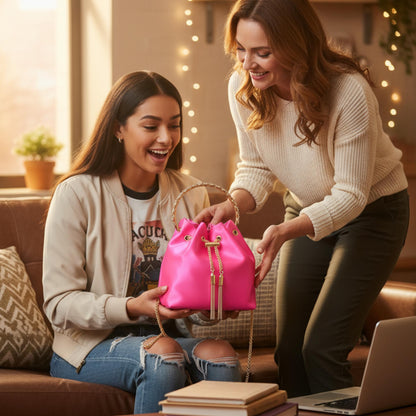 Rhinestone Top Handle Satin Bucket Bag - ZumBuys