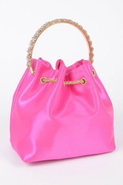 Rhinestone Top Handle Satin Bucket Bag - ZumBuys