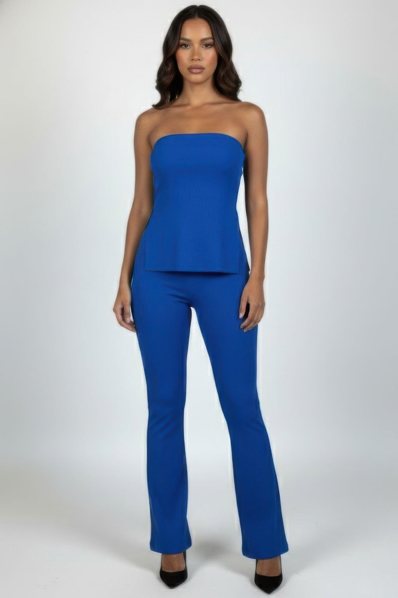 Ribbed Slit Tube Top & High - waist Flare Pants Set - ZumBuys