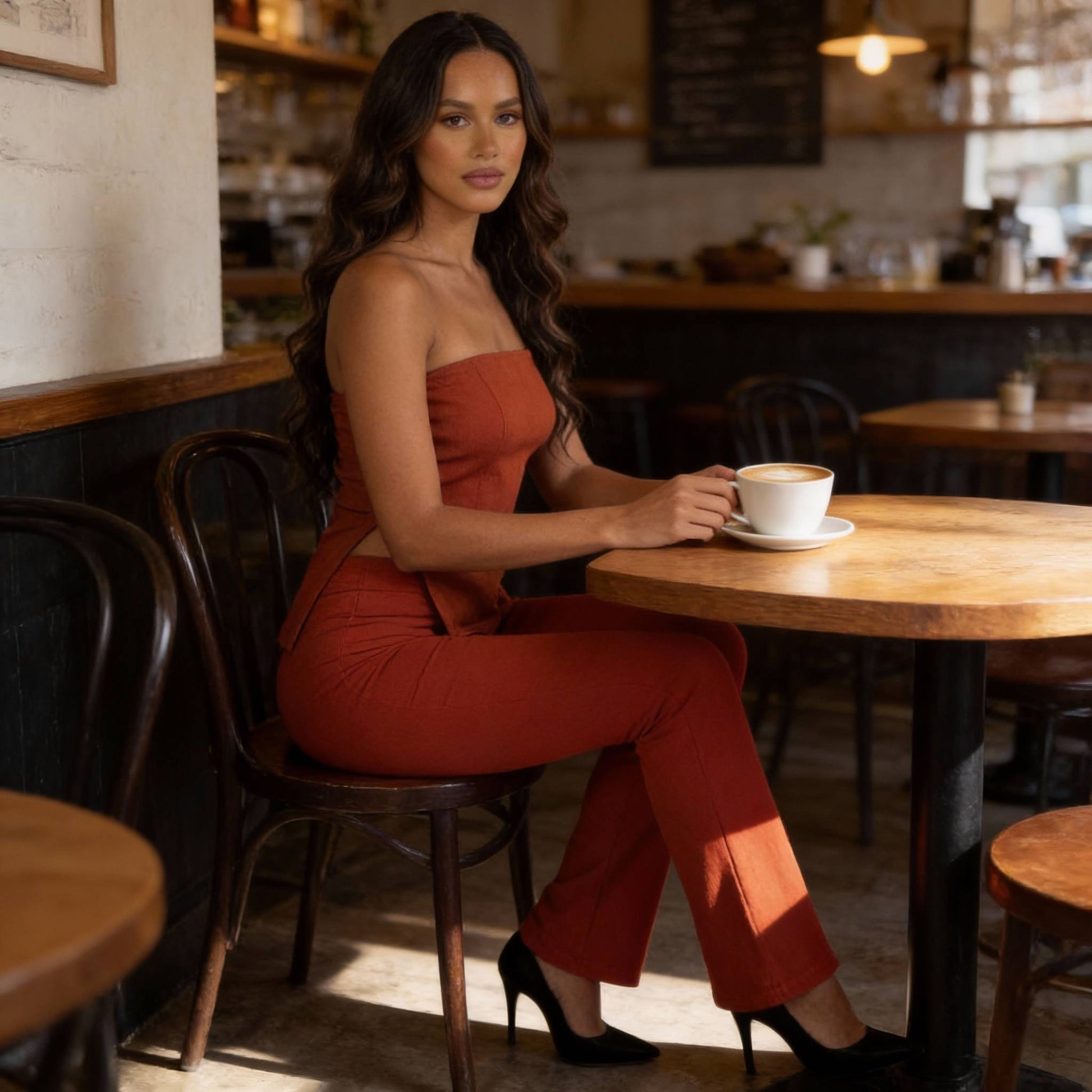 Ribbed Slit Tube Top & High - waist Flare Pants Set - ZumBuys