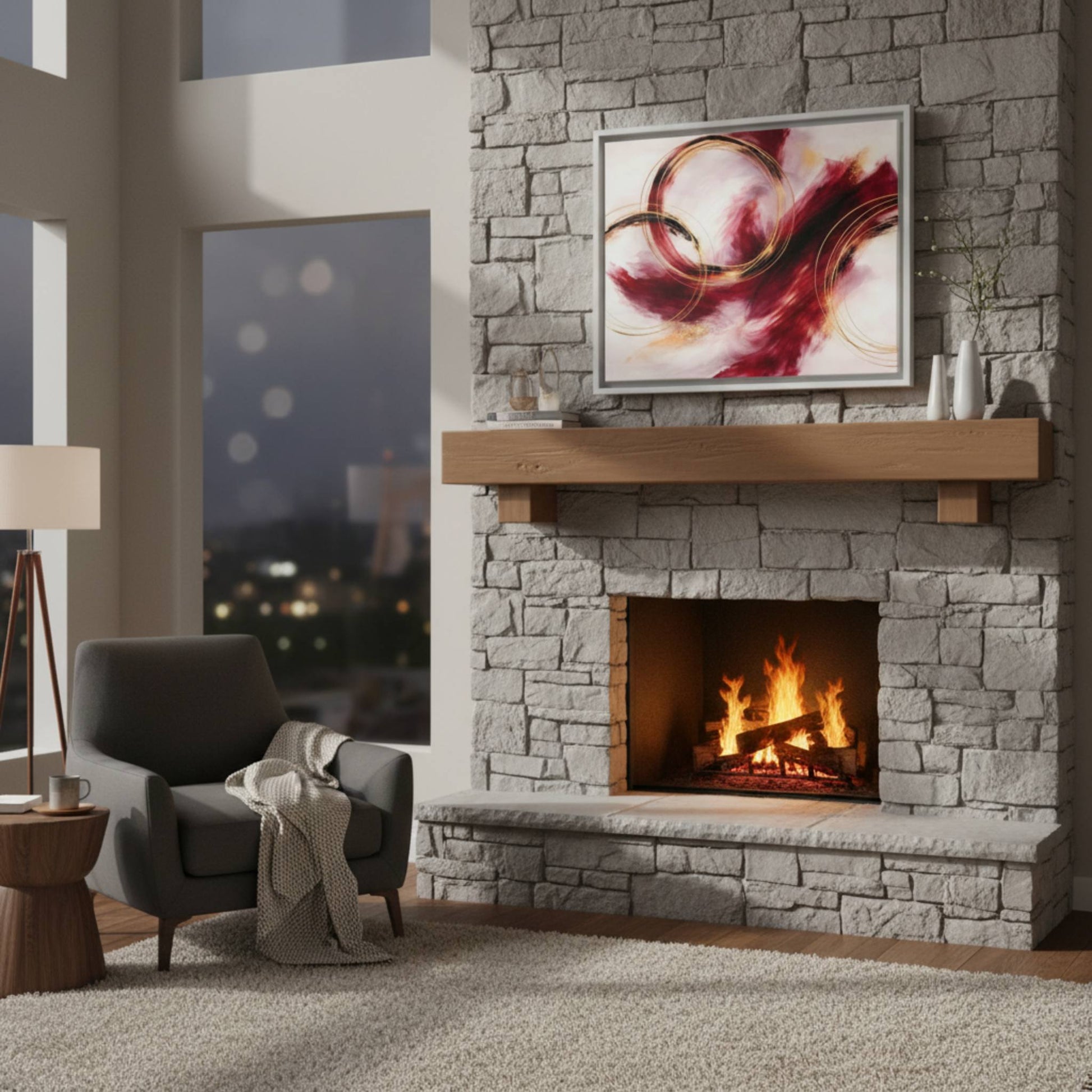 Ruby Symphony Swirl Matte Canvas, Framed (Multi - color) - ZumBuys