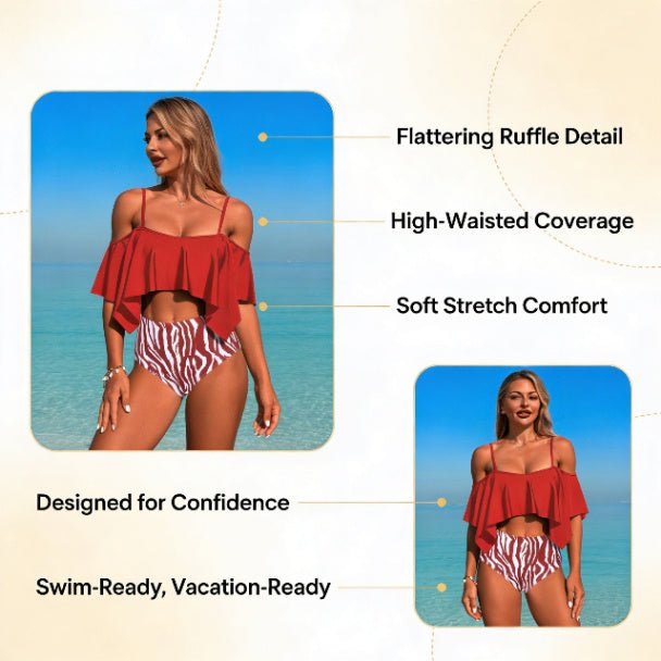 Ruffle Tankini Swimsuit – High Waisted Two Piece Women’s Swimwear Set - ZumBuys