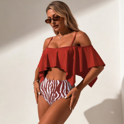 Ruffle Tankini Swimsuit – High Waisted Two Piece Women’s Swimwear Set - ZumBuys