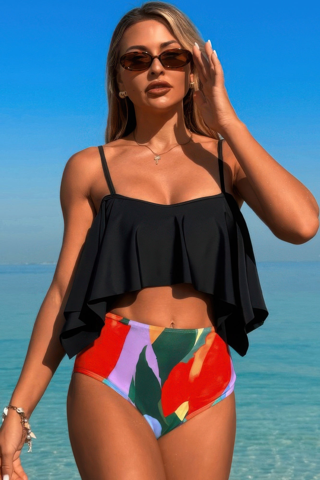Ruffle Tankini Swimsuit – High Waisted Two Piece Women’s Swimwear Set - ZumBuys