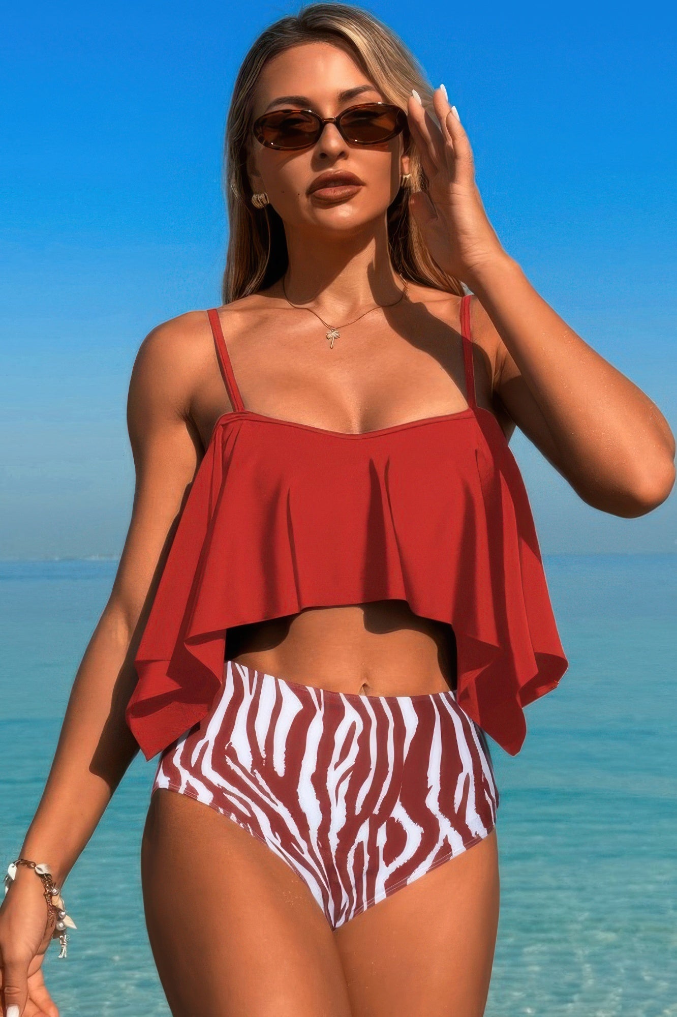 Ruffle Tankini Swimsuit – High Waisted Two Piece Women’s Swimwear Set - ZumBuys