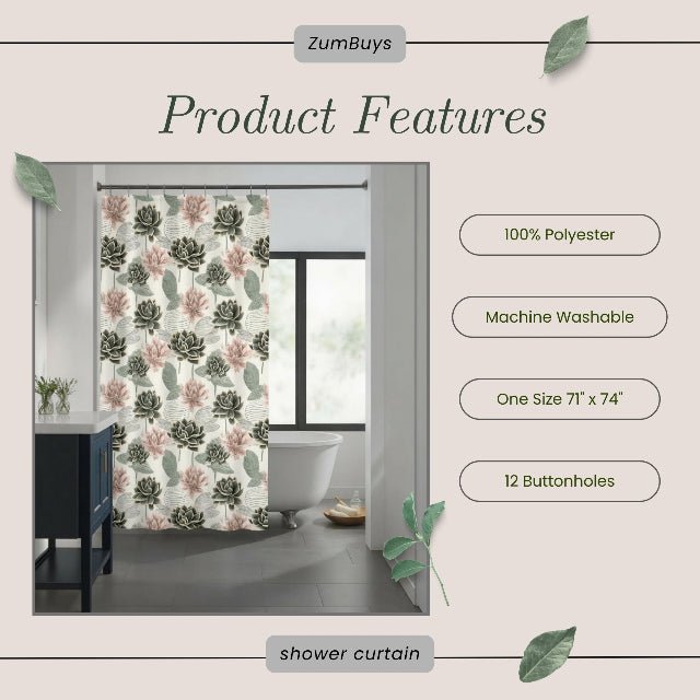 Sage & Blush Lotus Garden Shower Curtain - ZumBuys