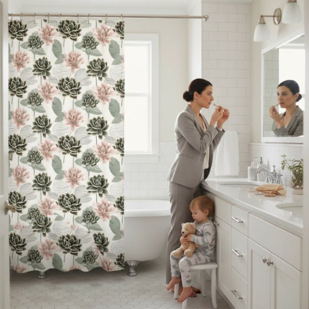 Sage & Blush Lotus Garden Shower Curtain - ZumBuys