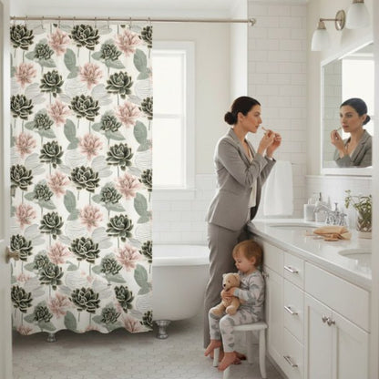 Sage & Blush Lotus Garden Shower Curtain - ZumBuys