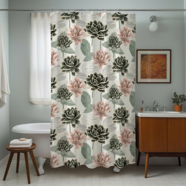 Sage & Blush Lotus Garden Shower Curtain - ZumBuys