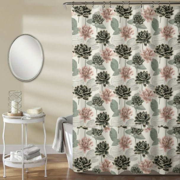Sage & Blush Lotus Garden Shower Curtain - ZumBuys