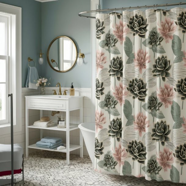 Sage & Blush Lotus Garden Shower Curtain - ZumBuys