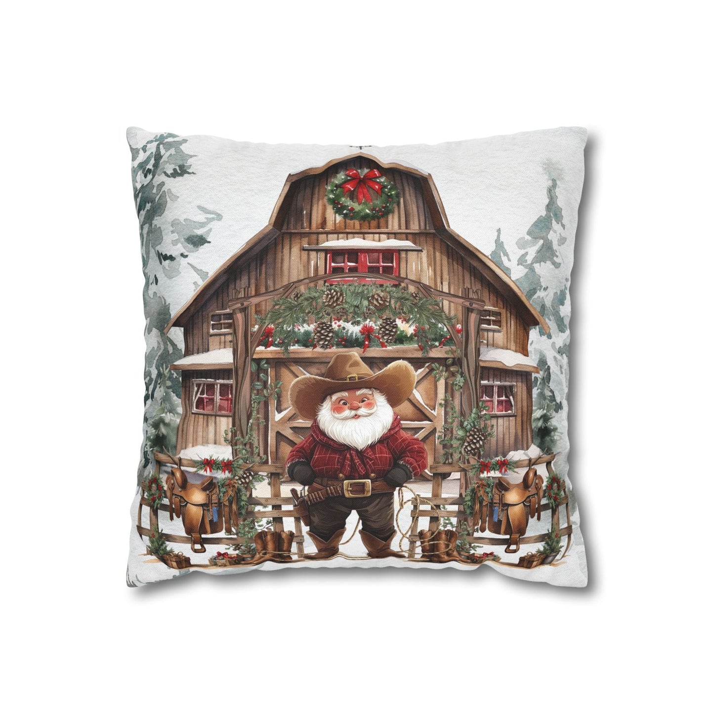 Santa's Western Wonderland Square Pillow Cover - ZumBuys