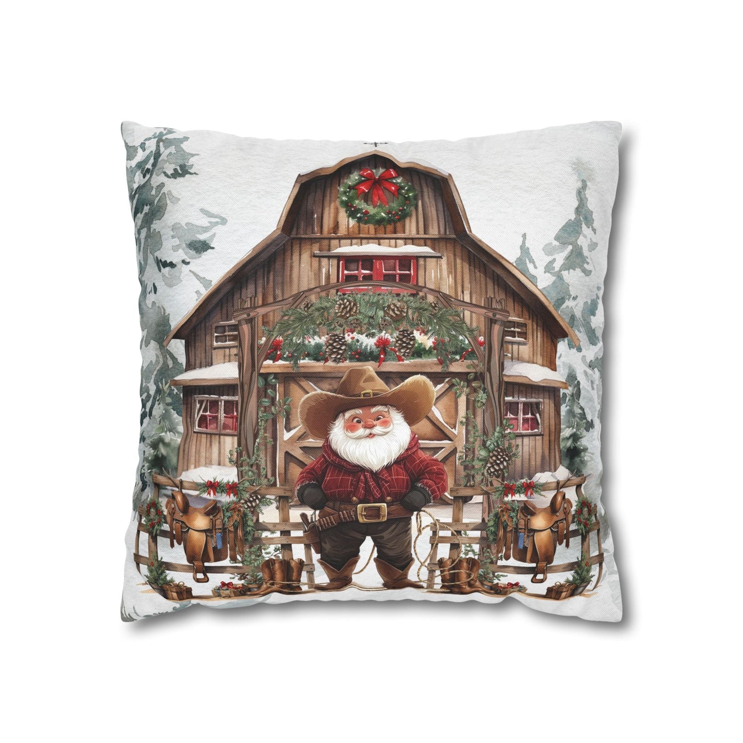 Santa's Western Wonderland Square Pillow Cover - ZumBuys
