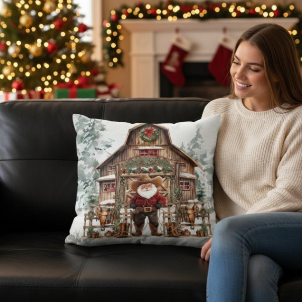 Santa's Western Wonderland Square Pillow Cover - ZumBuys