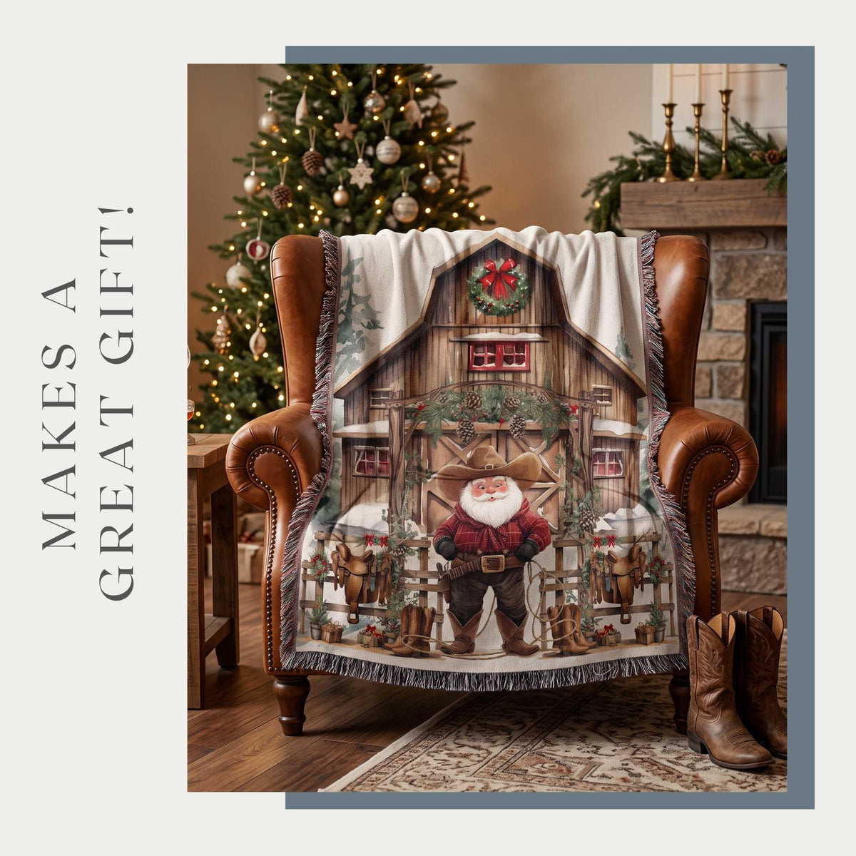 Santa's Western Wonderland Woven Blanket - ZumBuys