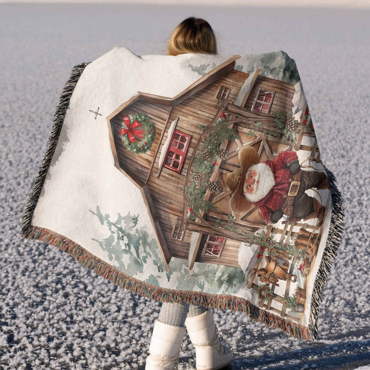 Santa's Western Wonderland Woven Blanket - ZumBuys