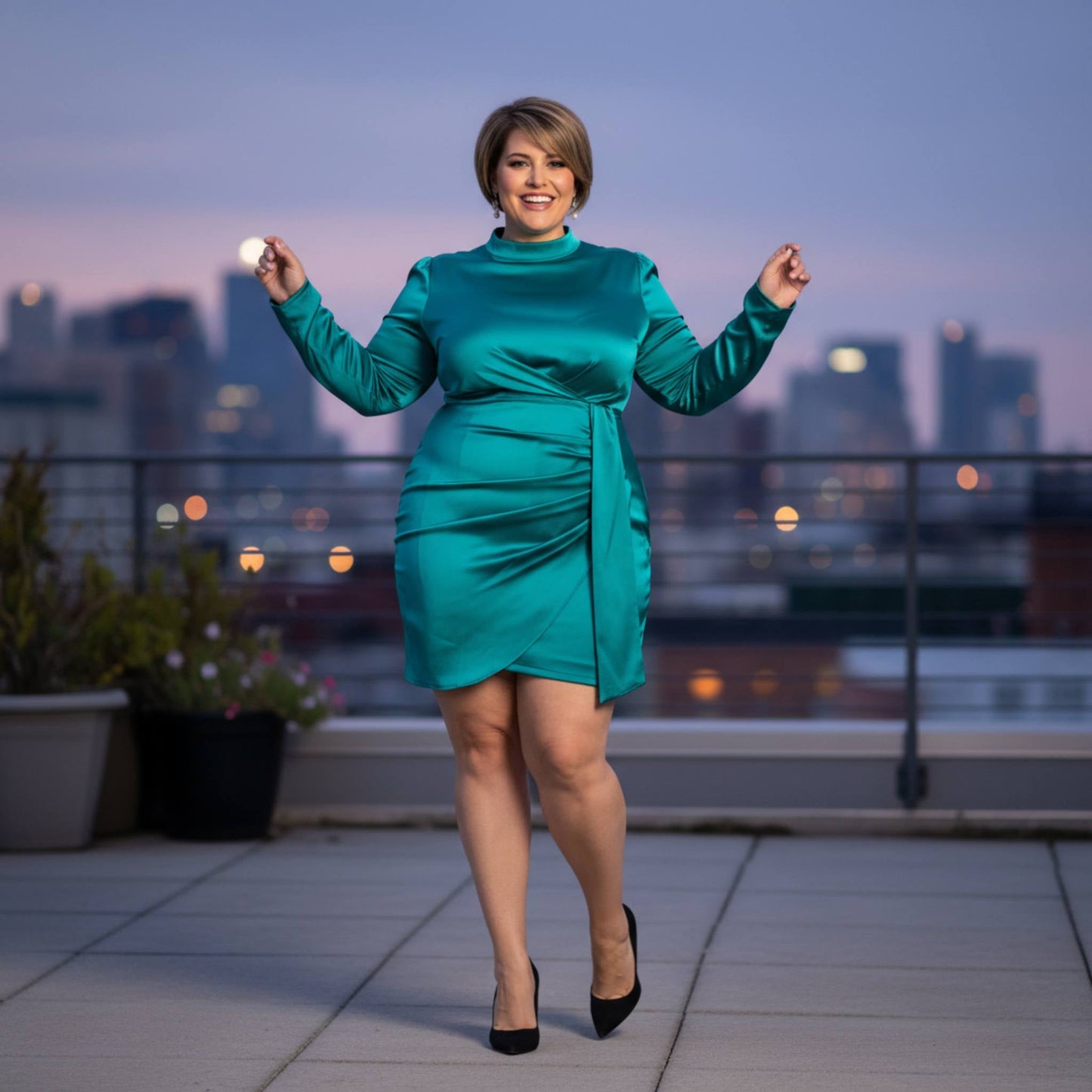 Satin Mock Neck Rouched Mini Dress - ZumBuys