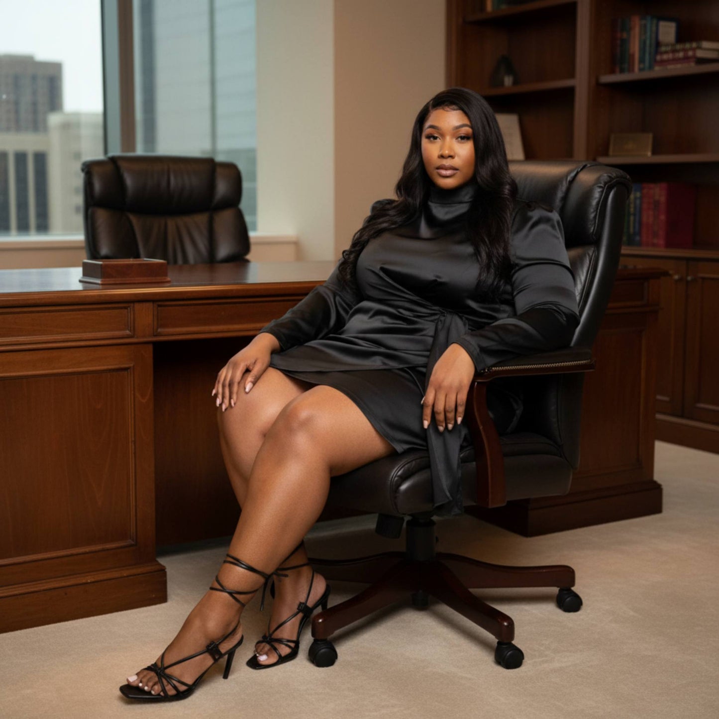 Satin Mock Neck Rouched Mini Dress - ZumBuys