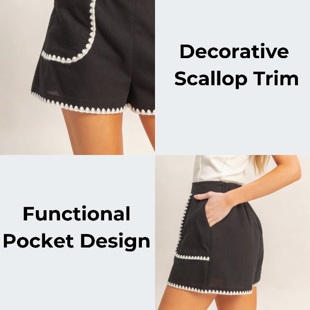 Scallop Trim High - Waisted Shorts | Women’s Tailored Summer Shorts - ZumBuys