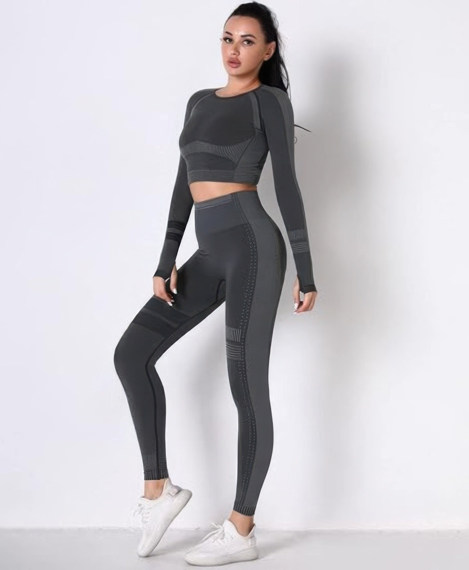 Seamless Long Sleeve Solid Yoga Set - ZumBuys