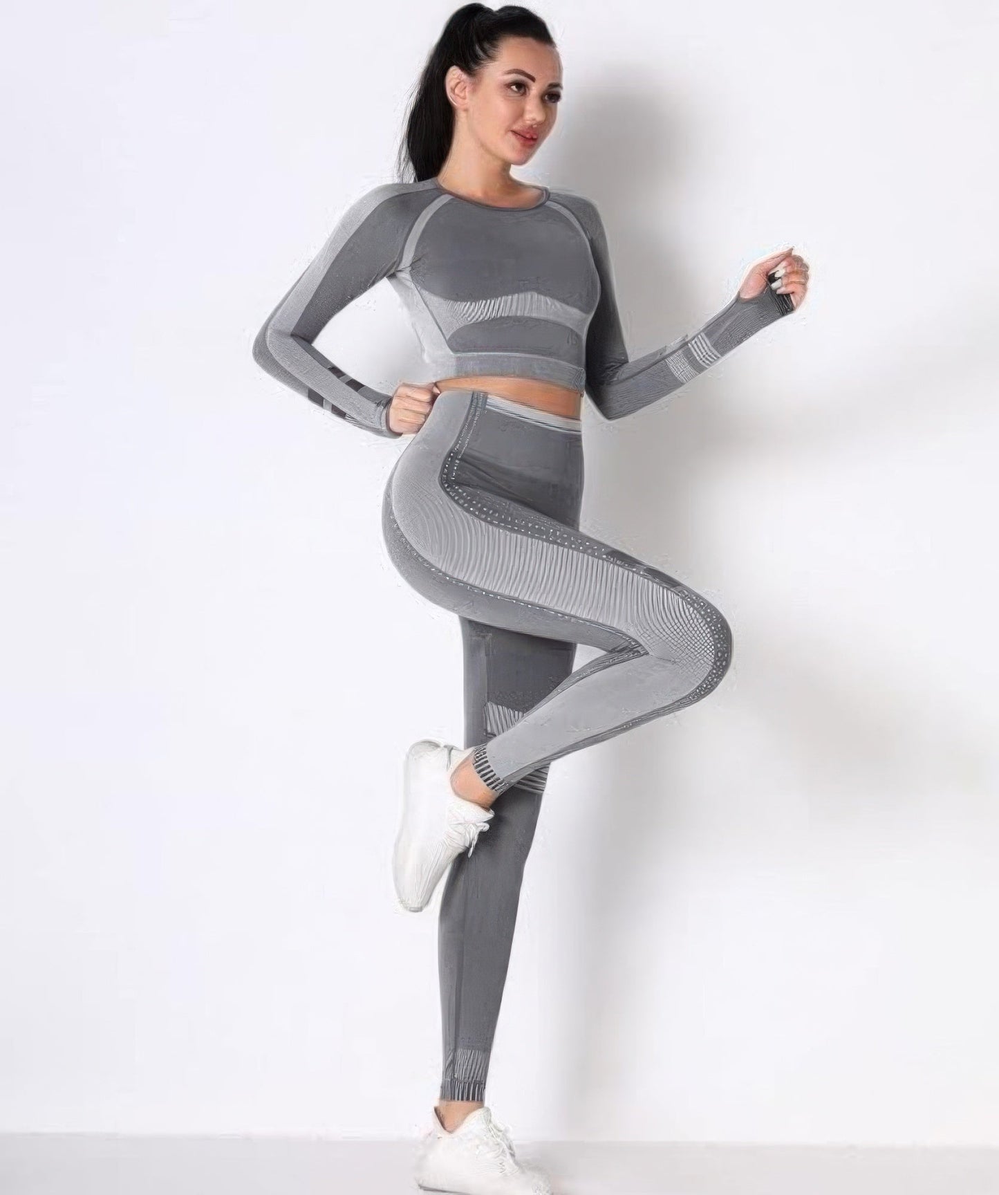 Seamless Long Sleeve Solid Yoga Set - ZumBuys