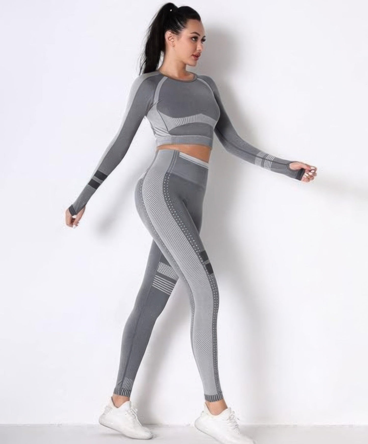 Seamless Long Sleeve Solid Yoga Set - ZumBuys