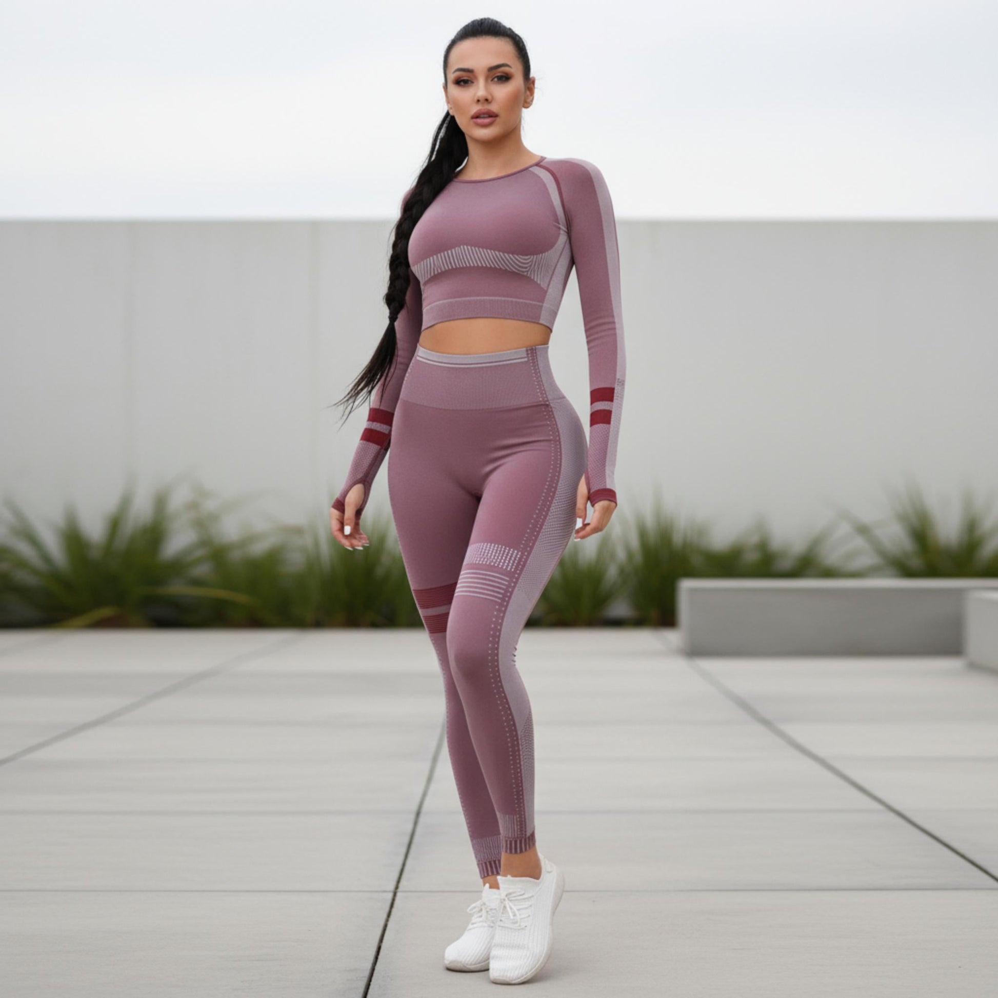 Seamless Long Sleeve Solid Yoga Set - ZumBuys