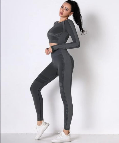 Seamless Long Sleeve Solid Yoga Set - ZumBuys