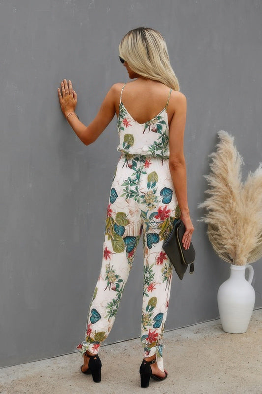 Sleeveless Floral Print Knot Side Cami Jumpsuit – Lightweight Summer Outfit - ZumBuys