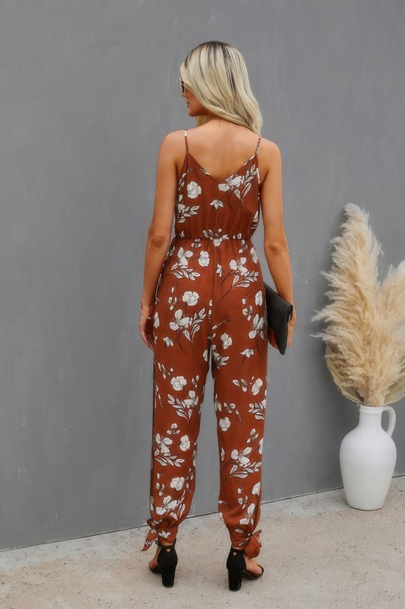 Sleeveless Floral Print Knot Side Cami Jumpsuit – Lightweight Summer Outfit - ZumBuys