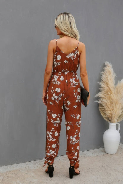 Sleeveless Floral Print Knot Side Cami Jumpsuit – Lightweight Summer Outfit - ZumBuys
