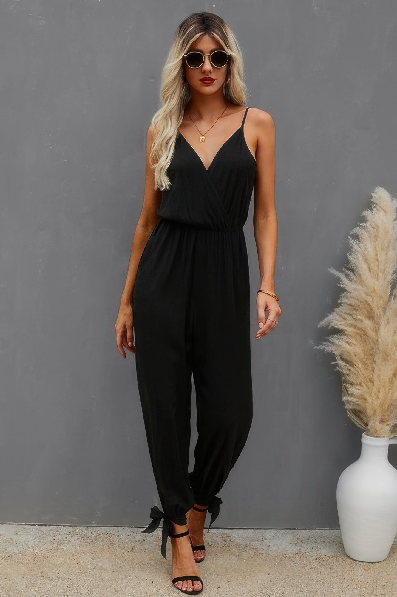 Sleeveless Floral Print Knot Side Cami Jumpsuit – Lightweight Summer Outfit - ZumBuys