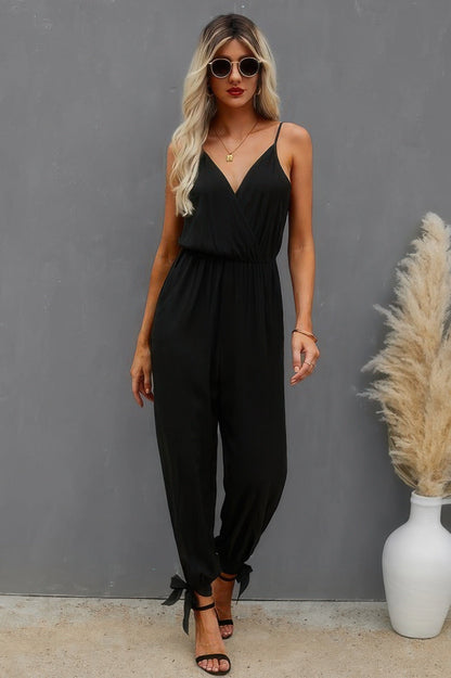Sleeveless Floral Print Knot Side Cami Jumpsuit – Lightweight Summer Outfit - ZumBuys