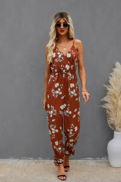 Sleeveless Floral Print Knot Side Cami Jumpsuit – Lightweight Summer Outfit - ZumBuys