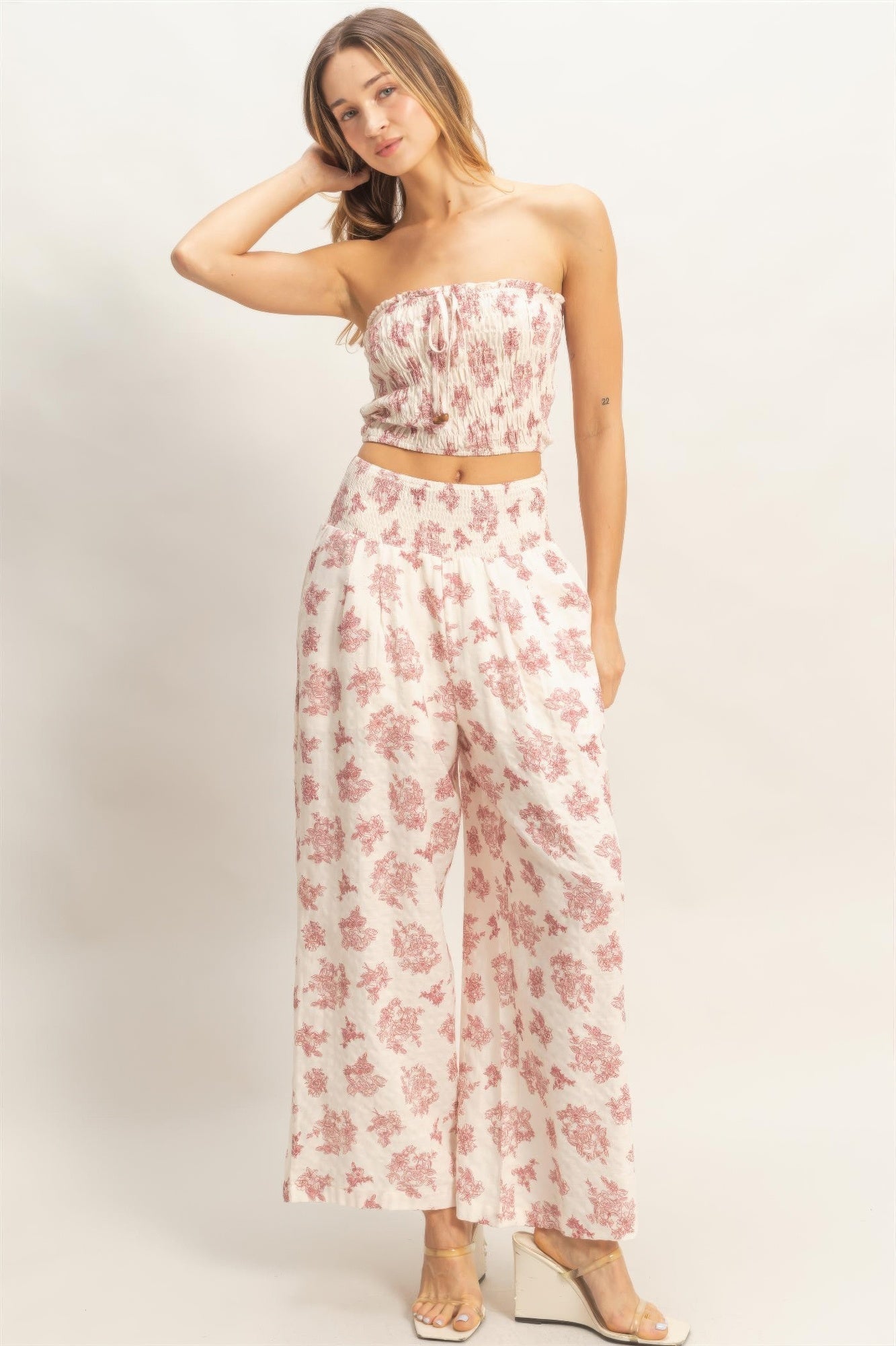 Smocked Tube Top & Wide Leg Pants Set | Women’s Summer Two Piece Outfit - ZumBuys