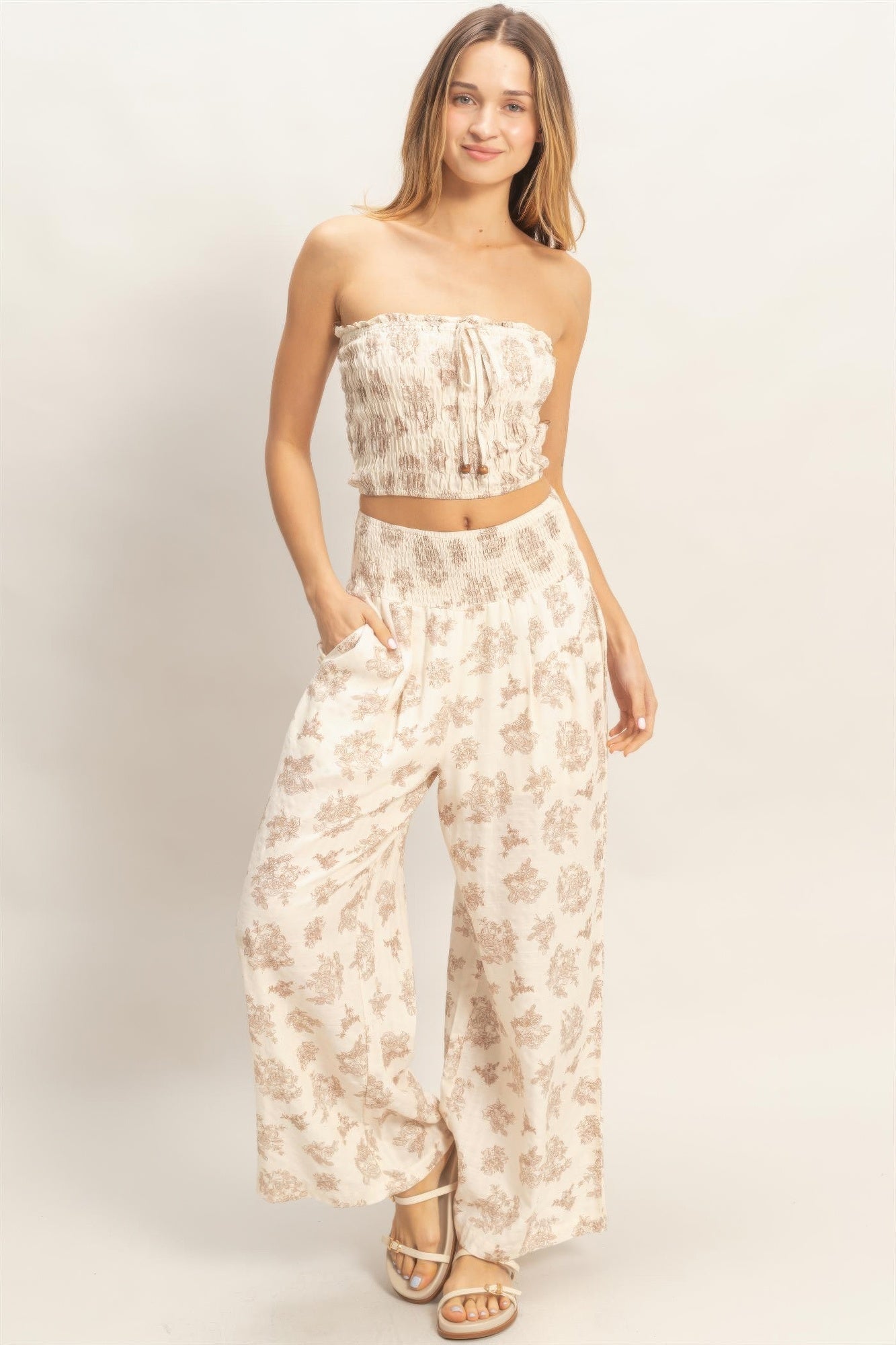 Smocked Tube Top & Wide Leg Pants Set | Women’s Summer Two Piece Outfit - ZumBuys