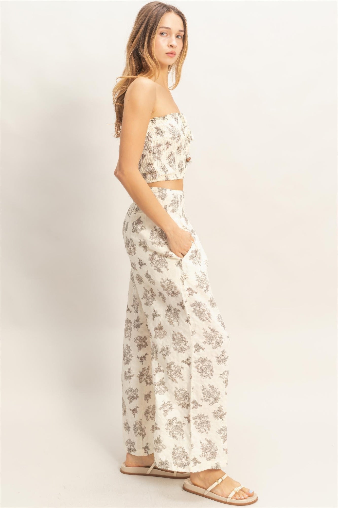 Smocked Tube Top & Wide Leg Pants Set | Women’s Summer Two Piece Outfit - ZumBuys