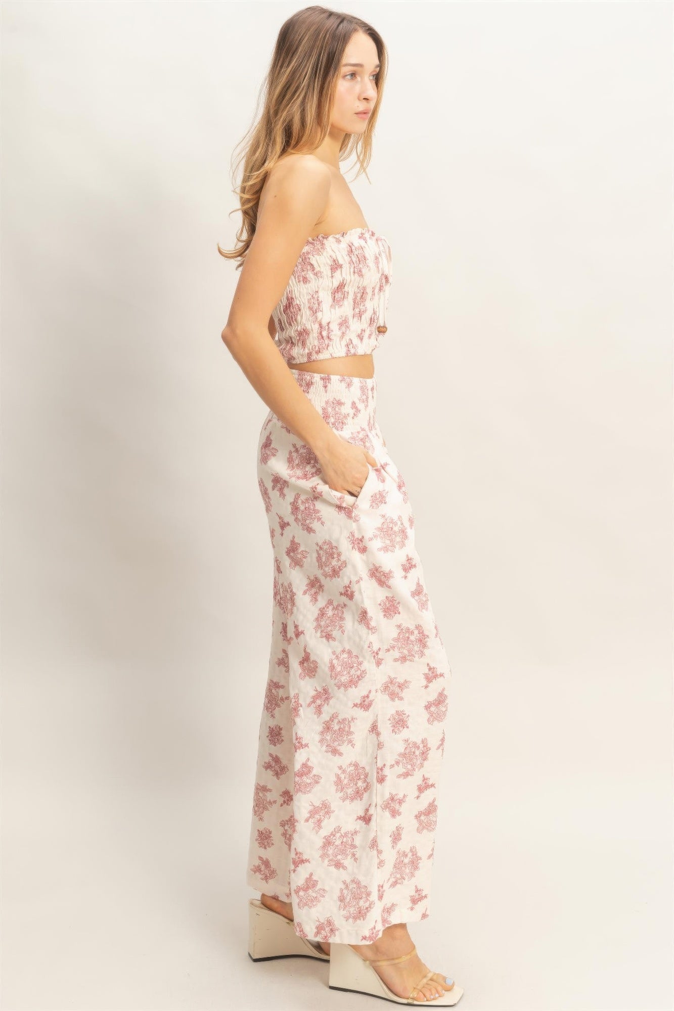 Smocked Tube Top & Wide Leg Pants Set | Women’s Summer Two Piece Outfit - ZumBuys