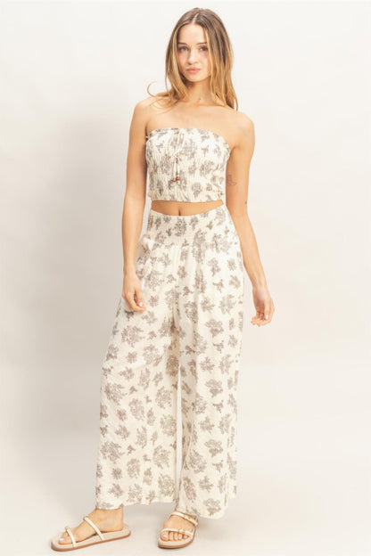 Smocked Tube Top & Wide Leg Pants Set | Women’s Summer Two Piece Outfit - ZumBuys