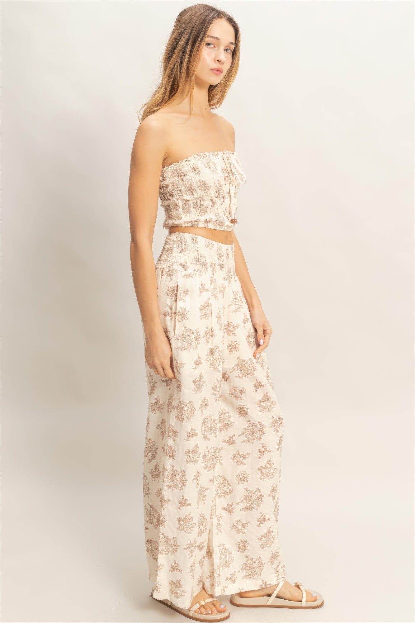 Smocked Tube Top & Wide Leg Pants Set | Women’s Summer Two Piece Outfit - ZumBuys