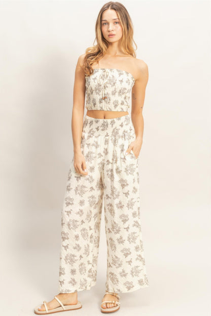 Smocked Tube Top & Wide Leg Pants Set | Women’s Summer Two Piece Outfit - ZumBuys